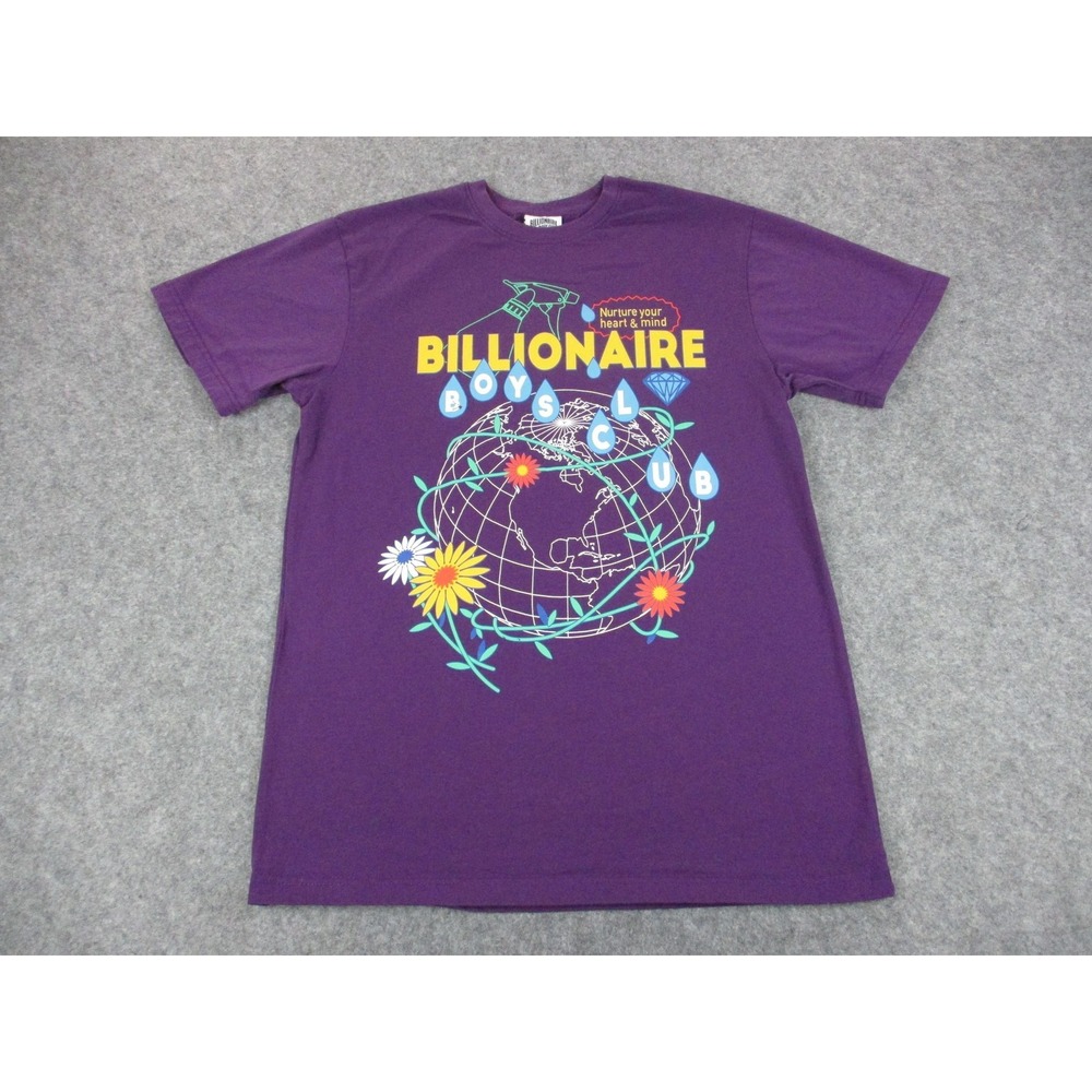 Billionaire Boys‎ Club Shirt Mens Medium Purple Globe Floral Graphic Crew Neck